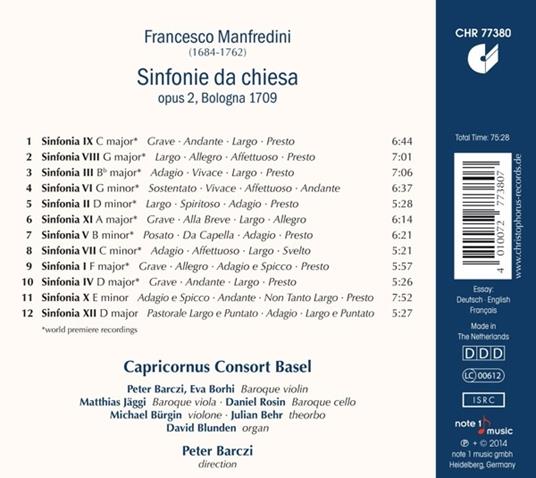 Sinfonie da chiesa - CD Audio di Francesco Onofrio Manfredini - 2