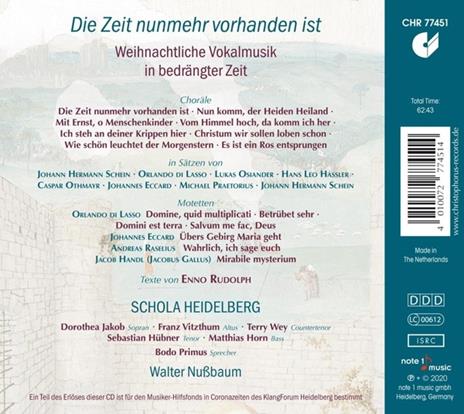 Die Zeit Nunmehr Vorhanden Ist - CD Audio di Schola Heidelberg - 2