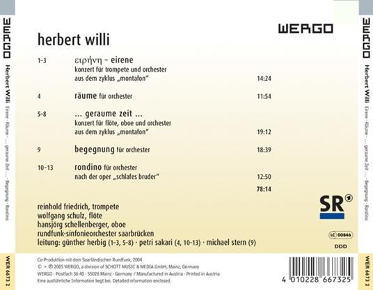 Willi. Eirene-Raume-Geraume - CD Audio - 2