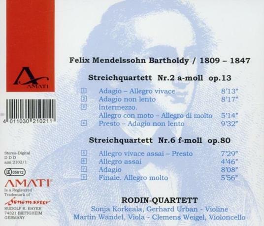 Quartetti per archi n.2, n.6 - CD Audio di Felix Mendelssohn-Bartholdy - 2