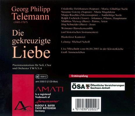 Die Gekreuzigte Liebe - CD Audio di Georg Philipp Telemann - 2