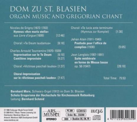 Dom Zu St. Blasien. Musica per organo e coro gregoriano - CD Audio di Schola Gregoriana Rottenburg,Bernhard Marx - 2