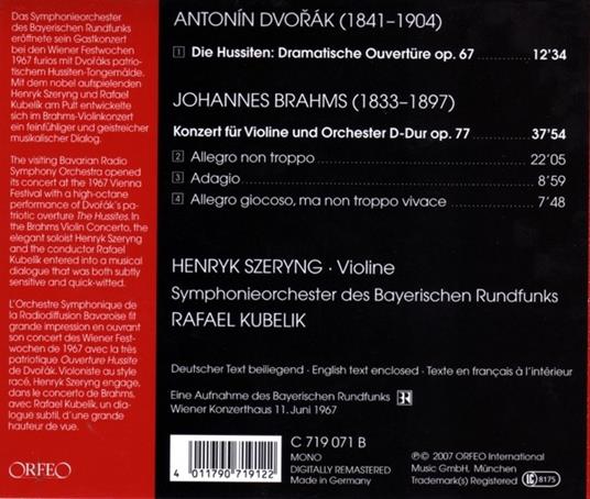 Die Hussiten - Concerto per Violino - CD Audio di Johannes Brahms,Antonin Dvorak - 2