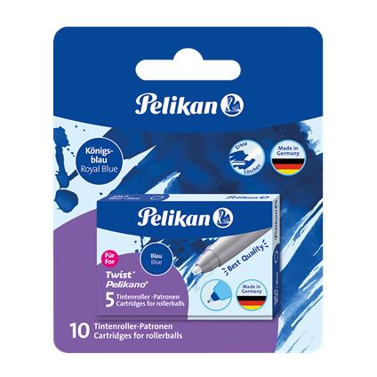 Cartucce Pelikan ECO Km5 per roller e sferografiche Twist. 2 confezioni da 5 pezzi in blister, Blu