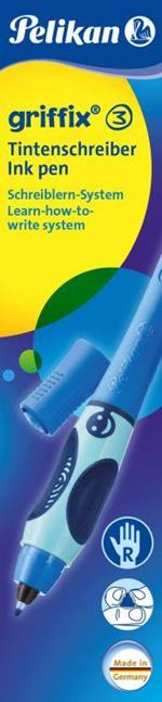 Penna sferografica cancellabile Pelikan Griffix. Fusto blu, per destrimani, cartuccia inchiostro blu inclusa