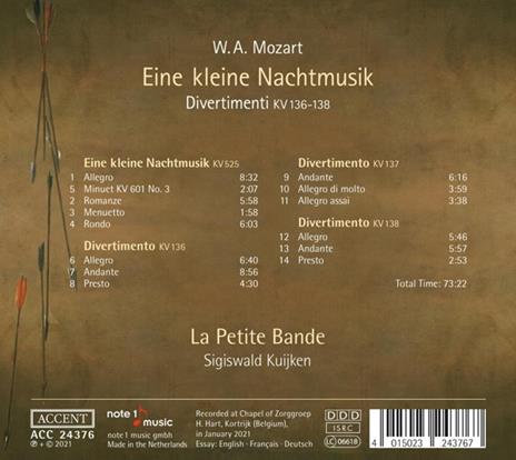 Eine Kleine Nachtmusik - CD Audio di Wolfgang Amadeus Mozart,Sigiswald Kuijken,La Petite Bande - 2