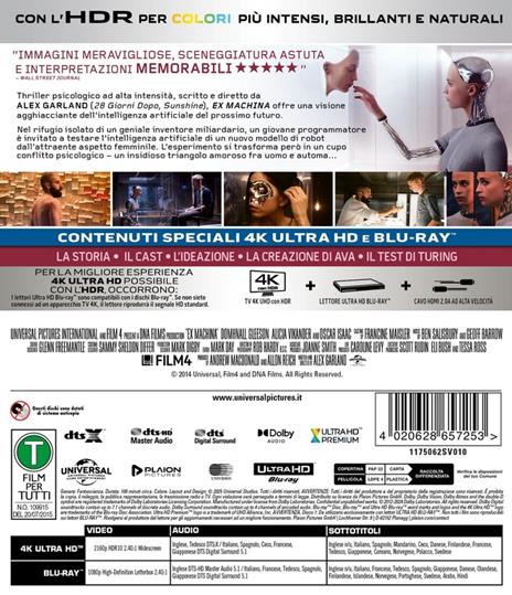 Ex Machina (4K Ultra Hd+Blu-ray) di Alex Garland - Blu-ray + Blu-ray Ultra HD 4K - 2