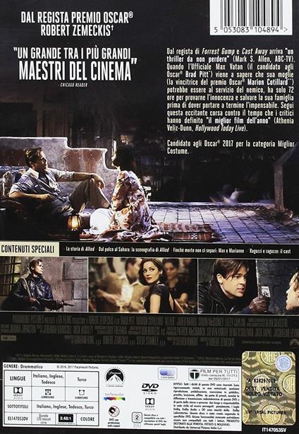 Allied. Un'ombra nascosta (DVD) di Robert Zemeckis - DVD