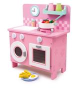 Cucina giocattolo in legno bianca e rosa, 45x40cm.