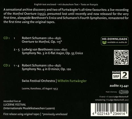 Sinfonia n.4 op.120 - Manfred Ouverture / Sinfonia n.3 op.55 Eroica - CD Audio di Ludwig van Beethoven,Robert Schumann,Wilhelm Furtwängler - 2