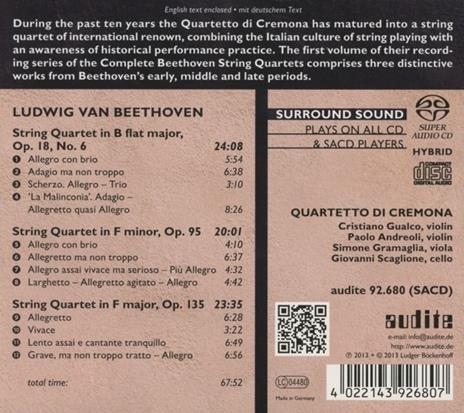 Quartetti per archi vol.1 - SuperAudio CD ibrido di Ludwig van Beethoven,Quartetto di Cremona - 2