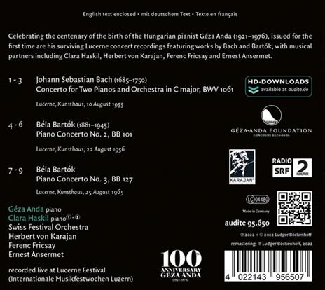 Concerto for Two Pianos and Orchestra - CD Audio di Johann Sebastian Bach,Clara Haskil - 2