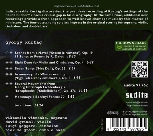 Scenes from a Novel op.19 - 7 Songs op.22 - CD Audio di György Kurtag,David Grimal - 2