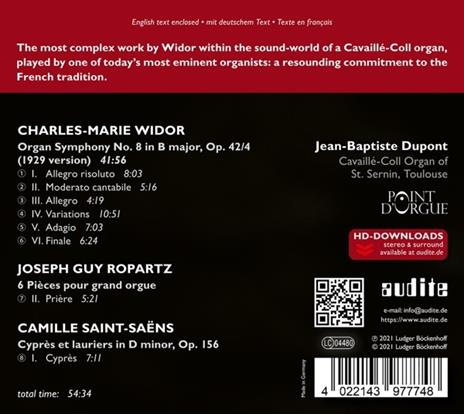 Organ Symphony n.8 - CD Audio di Charles-Marie Widor,Jean-Baptiste Dupont - 2