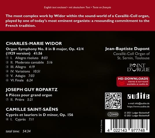 Organ Symphony n.8 - CD Audio di Charles-Marie Widor,Jean-Baptiste Dupont - 2