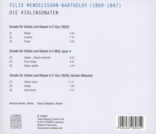 Sonate per violino - CD Audio di Felix Mendelssohn-Bartholdy