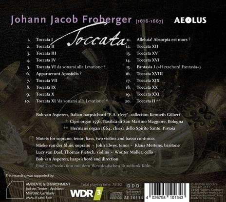 Johann Jacob Froberger - Toccata - Frobe - CD Audio di Bob Van Asperen - 2
