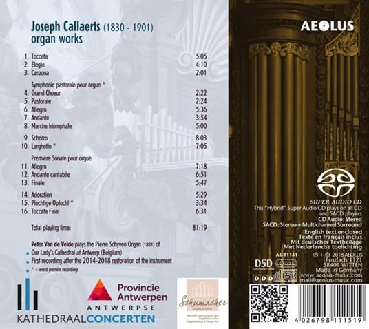 Joseph Callaerts - Organ Works - CD Audio di Peter Van De Velde - 2