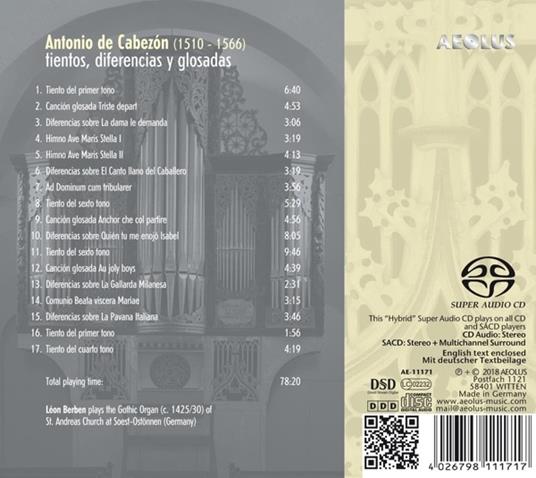 Antonio De Cabez N - Tientos, Diferencia - CD Audio di Leon Berben - 2