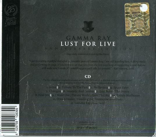 Lust for Live (Anniversary Edition) - CD Audio di Gamma Ray - 2