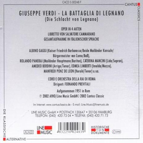La battaglia di Legnano - CD Audio di Giuseppe Verdi,Fernando Previtali - 2