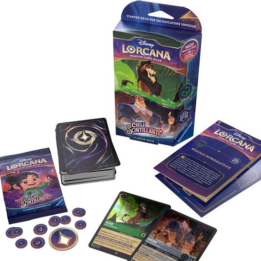 Ravensburger - Disney Lorcana TCG: Cieli Scintillanti, Starter Deck Smeraldo & Acciaio 60 Carte