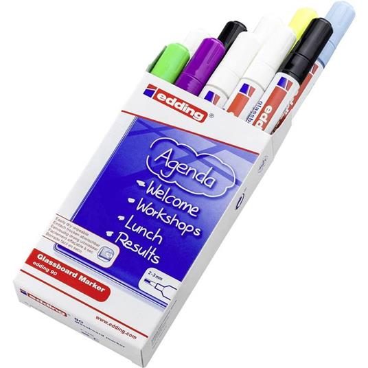Edding Marcatore per lavagna di vetro Bianco, Nero, Giallo, Violetto, Verde chiaro, Blu chiaro 4-90999