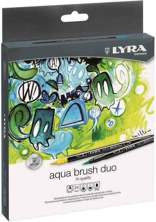 Pennarelli doppia punta Lyra Aqua Brush Duo. Confezione in cartone 24 colori