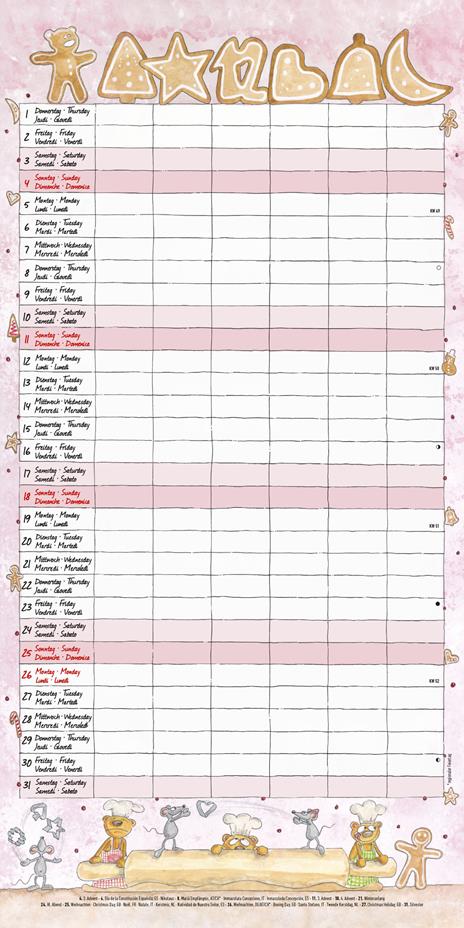 Calendario 2022 da muro Alpha Edition, Organizza famiglia, 12 mesi, 30x30 cm - 14