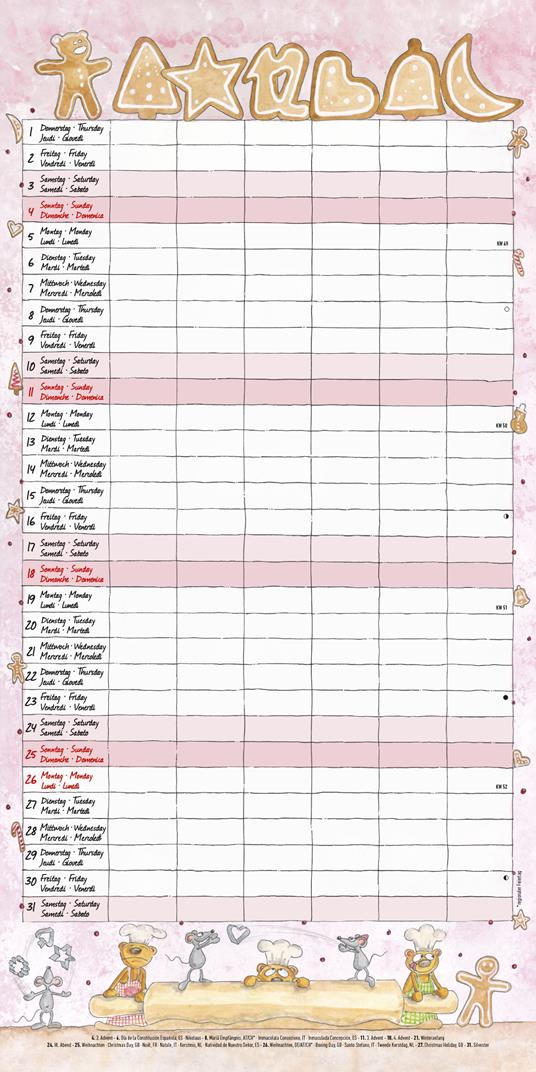 Calendario 2022 da muro Alpha Edition, Organizza famiglia, 12 mesi, 30x30 cm - 14