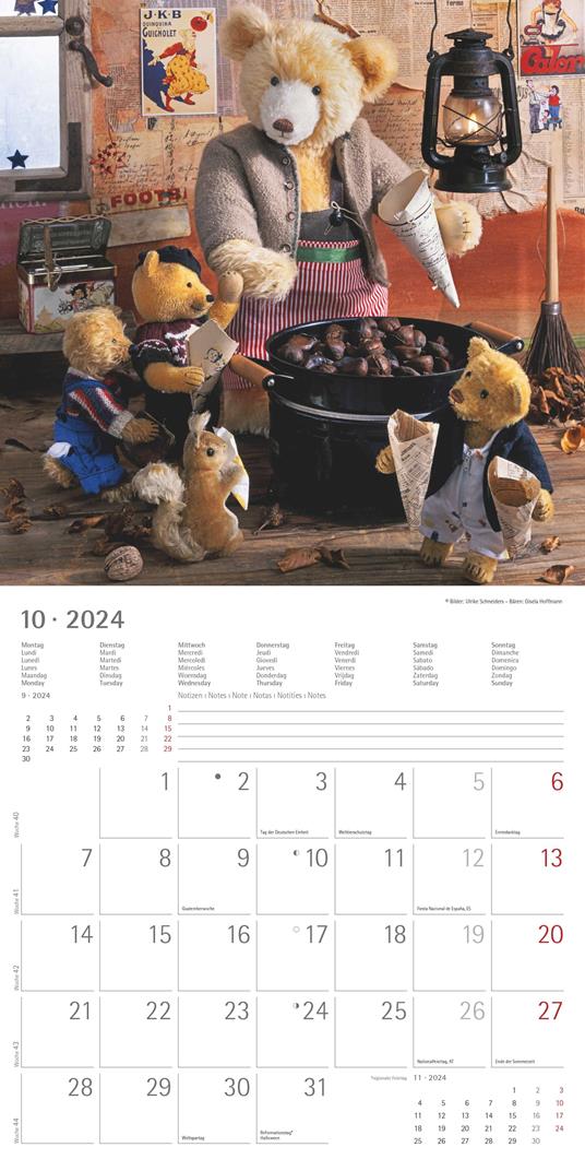 Alpha Edition - Calendario 2024 da muro Teddy, 12 mesi, 30x30 cm - 12