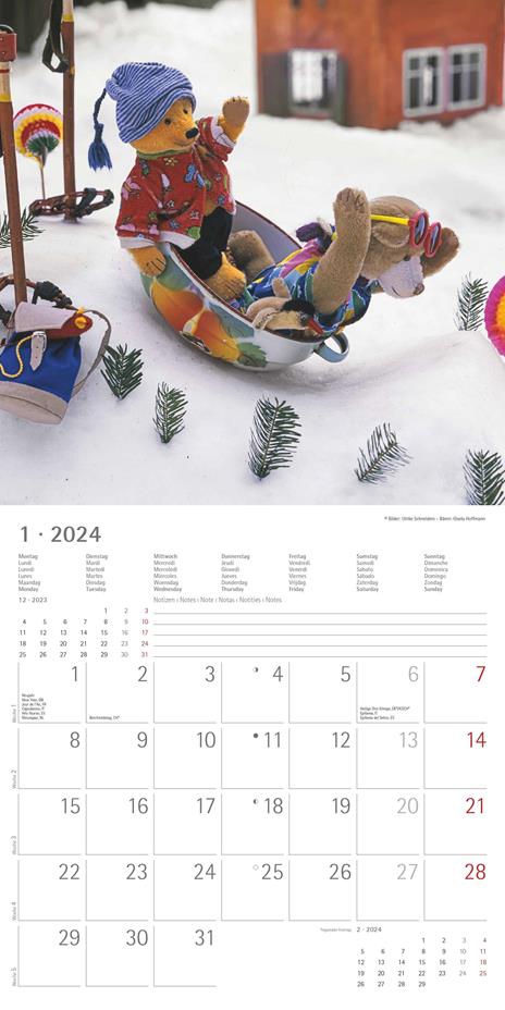 Alpha Edition - Calendario 2024 da muro Teddy, 12 mesi, 30x30 cm - 2
