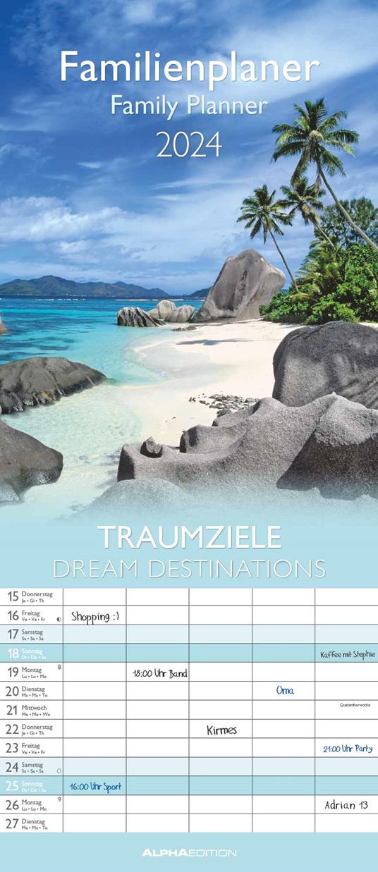 Alpha Edition - Calendario 2024 da muro per la famiglia Dream Destinations, 12 mesi, 19,5x45 cm
