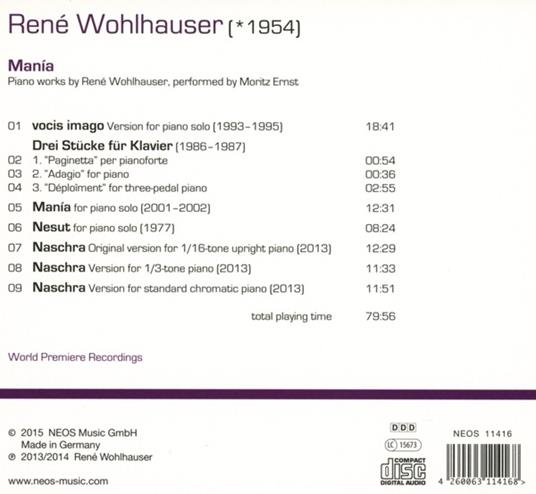 Piano Works - CD Audio di René Wohlhauser,Moritz Ernst - 2