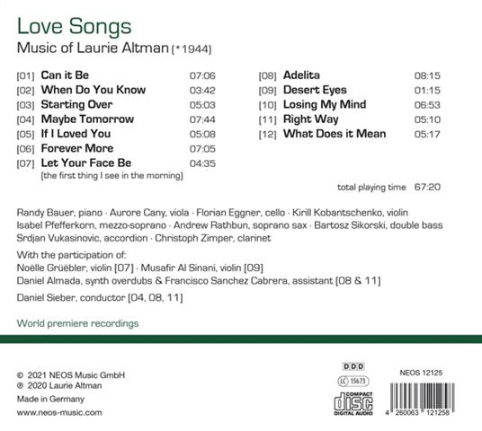 Altman. Love Songs - CD Audio di Bauer - 2