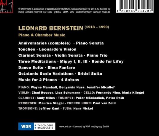 Wayne Marshall-Maria Kliegel-Benyamin Nuss-Maurice Steger A.O. - CD Audio di L. - Piano & Chamber Music Bernstein - 2