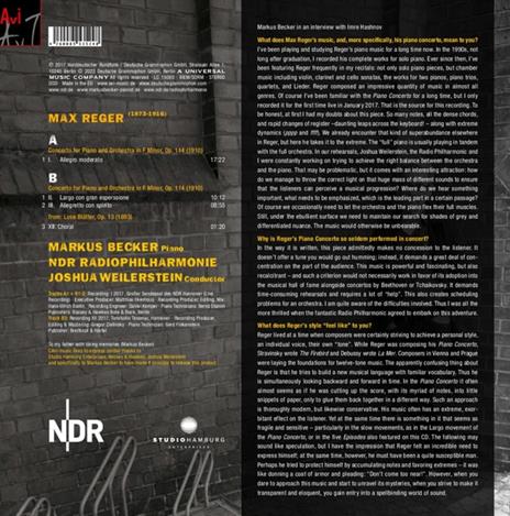 Piano Concerto - Live Recording - Vinile LP di Max Reger,Markus Becker - 2