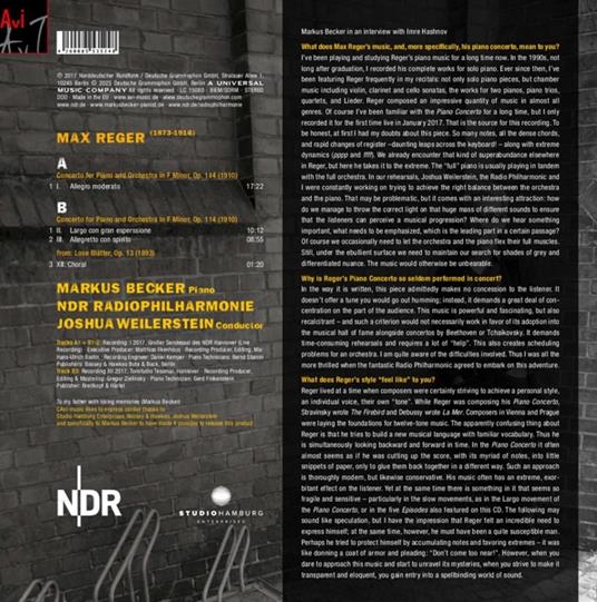 Piano Concerto - Live Recording - Vinile LP di Max Reger,Markus Becker - 2
