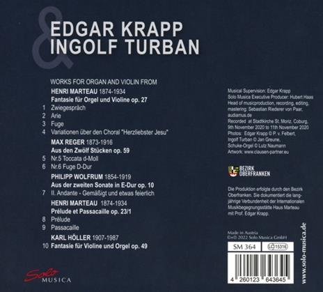 Musiche per organo di Marteau, Wolfrum, Reger & Holler - CD Audio di Edgar Krapp - 2