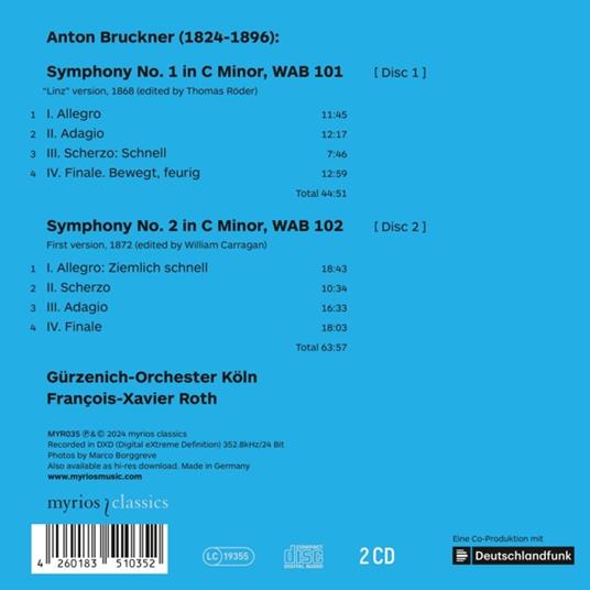 Symphony No. 1 & 2 - CD Audio di Anton Bruckner,François-Xavier Roth - 2