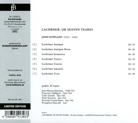 Lachrimae - Seaven Tears - CD Audio di John Dowland - 2