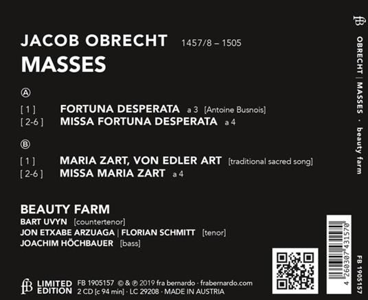 Obrecht Masses - CD Audio di Beauty Farm - 2