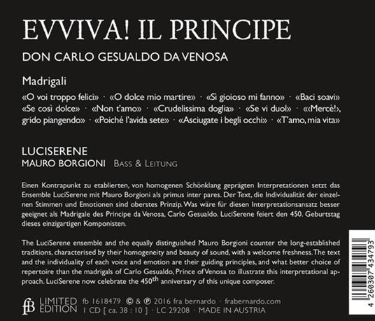 Evviva! Il Principe - CD Audio di Carlo Gesualdo - 2