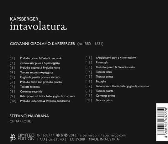 Intavolatura - CD Audio di G.G. Kapsberger - 2