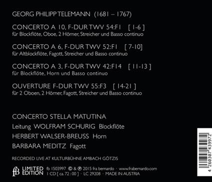 Overture & Concertos - CD Audio di Georg Philipp Telemann