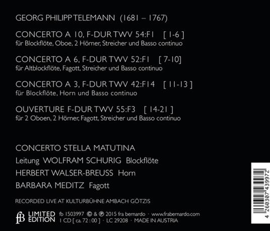 Overture & Concertos - CD Audio di Georg Philipp Telemann
