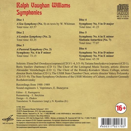 Sinfonie complete - CD Audio di Ralph Vaughan Williams,Gennadi Rozhdestvensky - 2