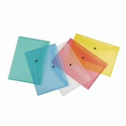 Busta in PPL con chiusura a bottone - formato A4 - 33,5x23,7 cm - colori trasparenti assortiti