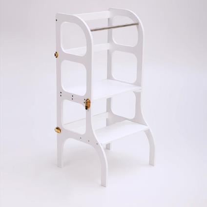 Torre Di Apprendimento Montessori - Learning Tower Con Tavolino Bianca