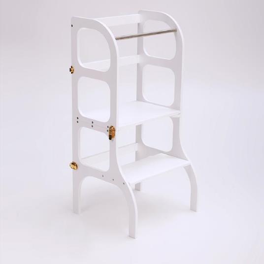 Torre Di Apprendimento Montessori - Learning Tower Con Tavolino Bianca